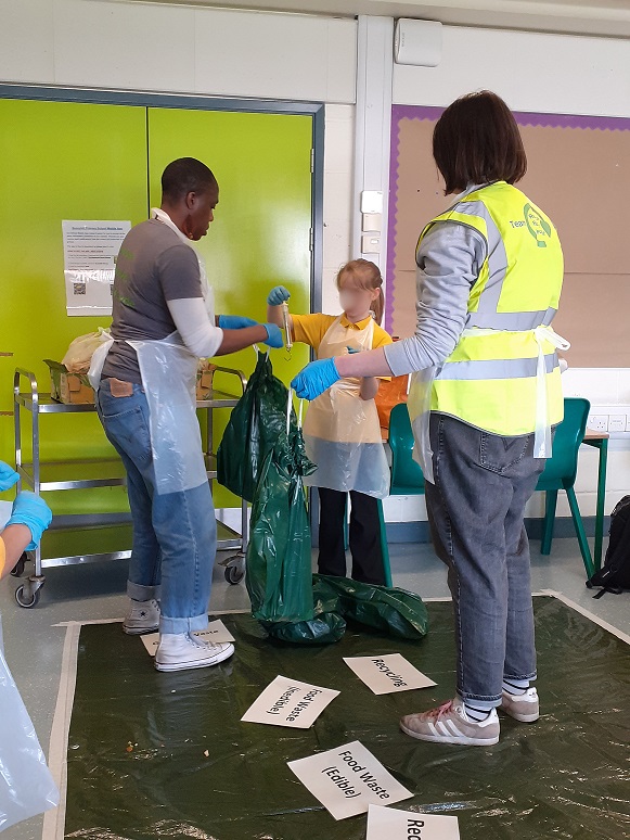 Team and children doing food audit
