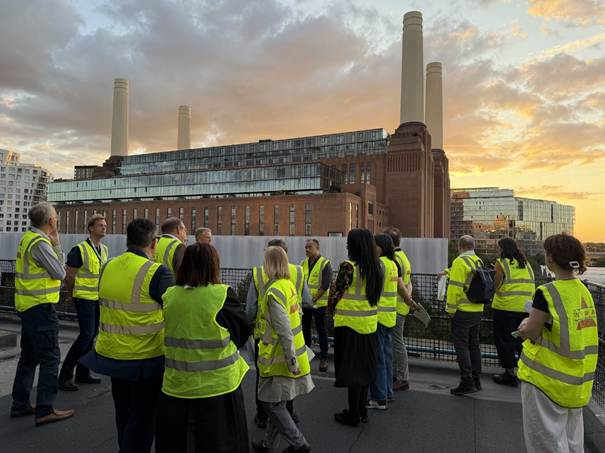 Members in front of Battersea Power station from Cringle dock